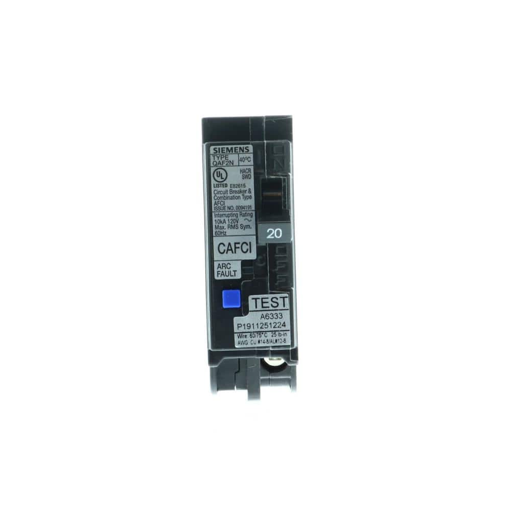Siemens 1-Pole Combination AFCI Plug-On Neutral Circuit Breaker, model QA120AFCNP, product label detail, image 2