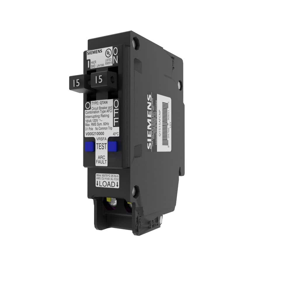 Siemens Type QTAN Tandem AFCI Plug-On Neutral Circuit Breaker, model Q1515AFCNP, product label detail