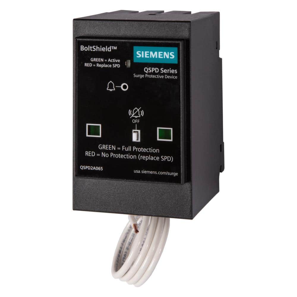 Siemens BoltShield 65kA, 2-Pole, Single Phase, Type-1 Plug-In Surge Protection Device, model QSPD2A065P, product label detail