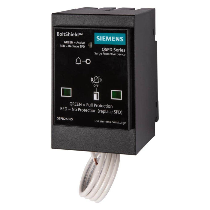 Siemens BoltShield 65kA, 2-Pole, Single Phase, Type-1 Plug-In Surge Protection Device, model QSPD2A065P, product label detail