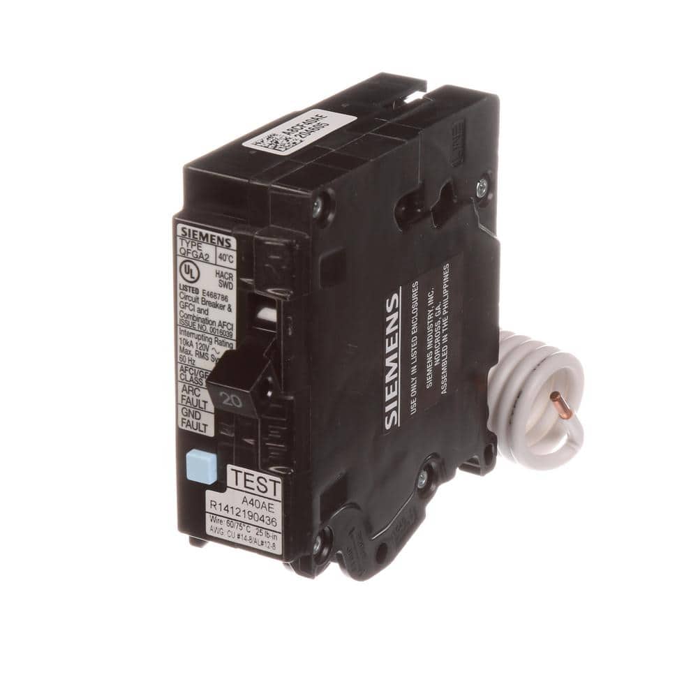 Siemens 1-Pole Dual Function AFCI/GFCI Circuit Breaker, model Q120DFP, product label detail, image 3