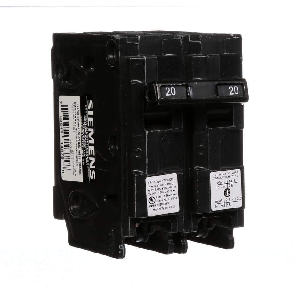 Siemens Type QPH Double-Pole 22kA Circuit Breaker, model Q220H, product label detail, image 32