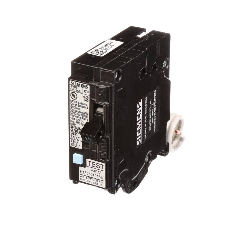 Siemens 1-Pole Dual Function AFCI/GFCI Circuit Breaker, model Q120DFP, product label detail, image 7