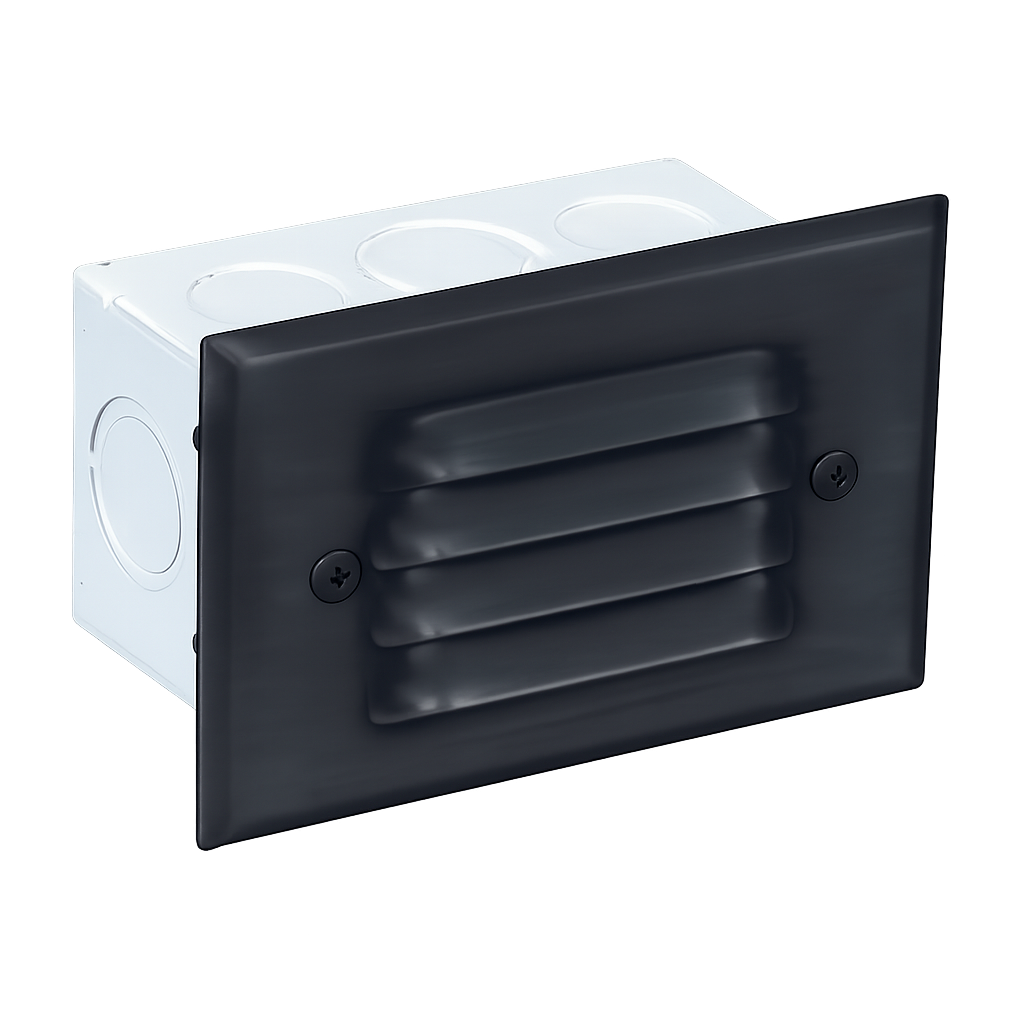 4-Louver Step Light, Recessed, 5 Inch, Black, 250 Lumens