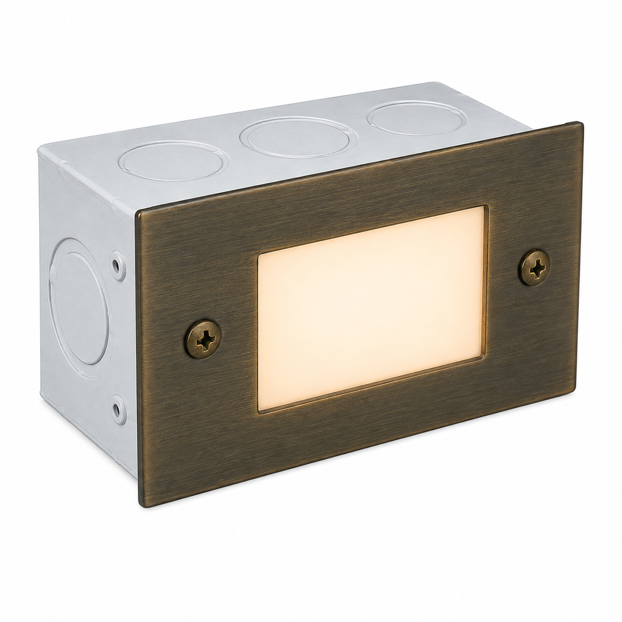 Brass Lensed Step Light, Recessed, 4-3/8 Inch, Antique Bronze, 250 Lumens