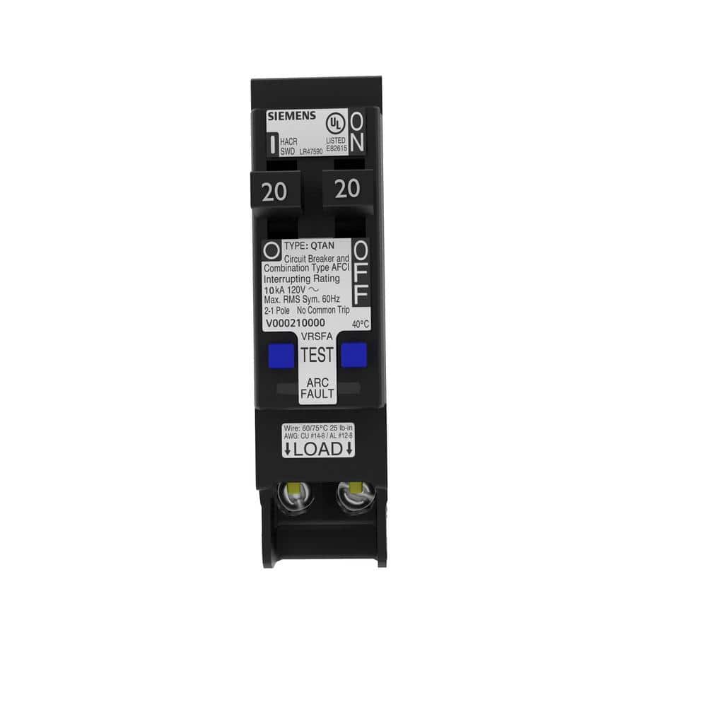 Siemens Type QTAN Tandem AFCI Plug-On Neutral Circuit Breaker, model Q2020AFCNP, product label detail, image 3