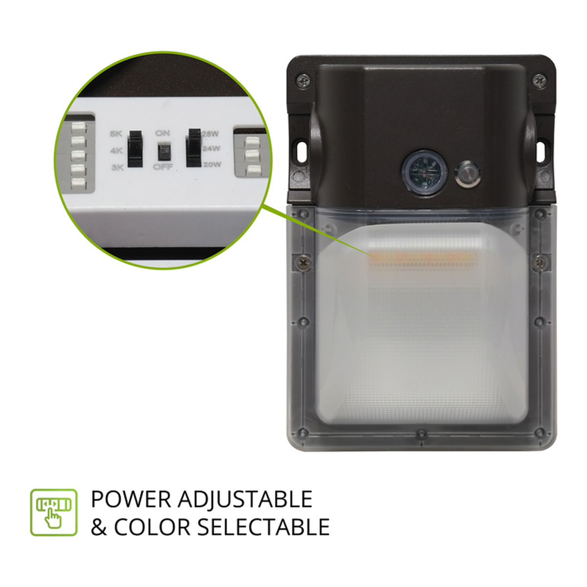 Wattage and color temperature switch inside the LED security wall pack
