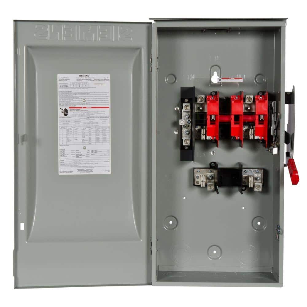 Siemens Heavy Duty 200 Amp 240-Volt 2-Pole Outdoor Fusible Safety Switch, model HF224NR, alternate product view 2