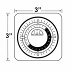 Front-view dimension drawing of a square mechanical timer with a circular dial