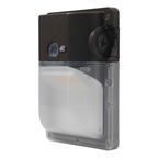 Bronze LED security wall pack with battery backup and photocell, angled view