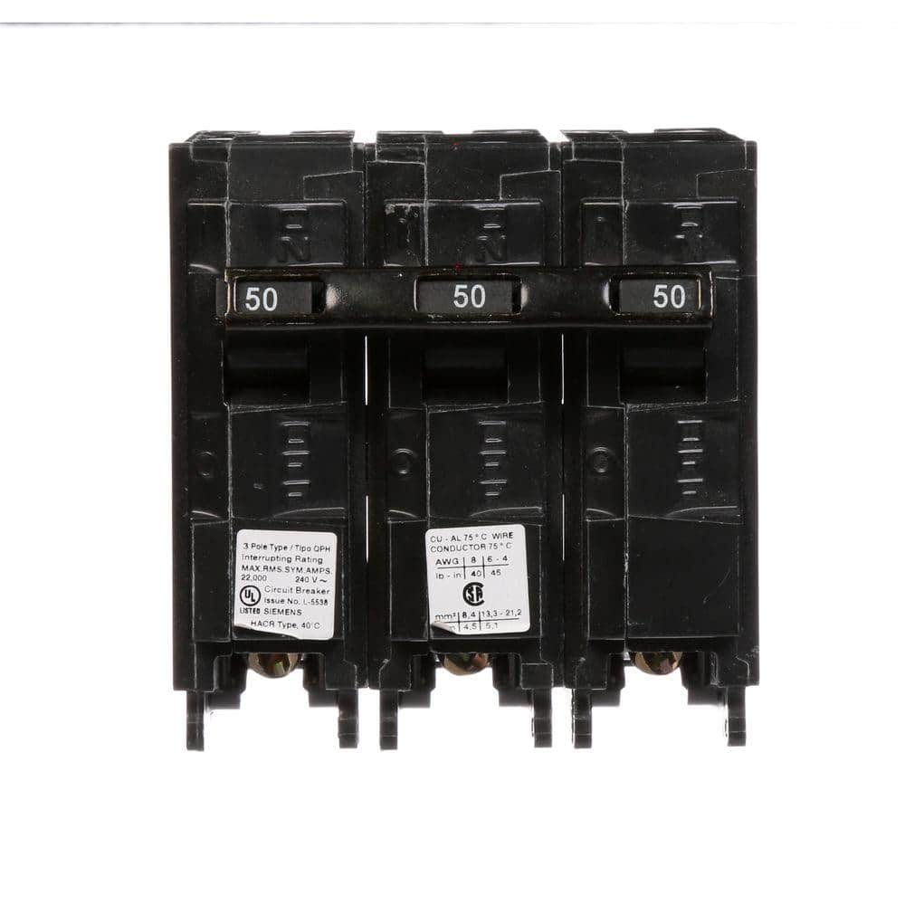 Siemens Type QPH Three-Pole 22kA Circuit Breaker, model Q350H, product label detail, image 1