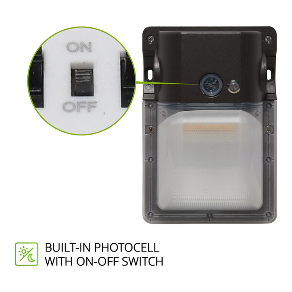 Built-in photocell with on-off switch on the LED security wall pack