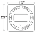 Front-view dimension drawing of a digital timer with a display and curved buttons