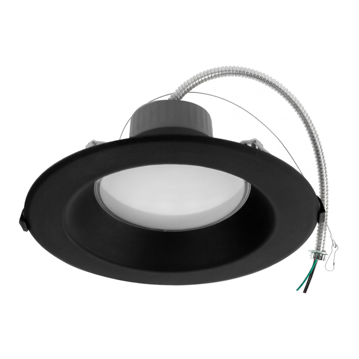 Black round commercial recessed downlight with spring mounting clips