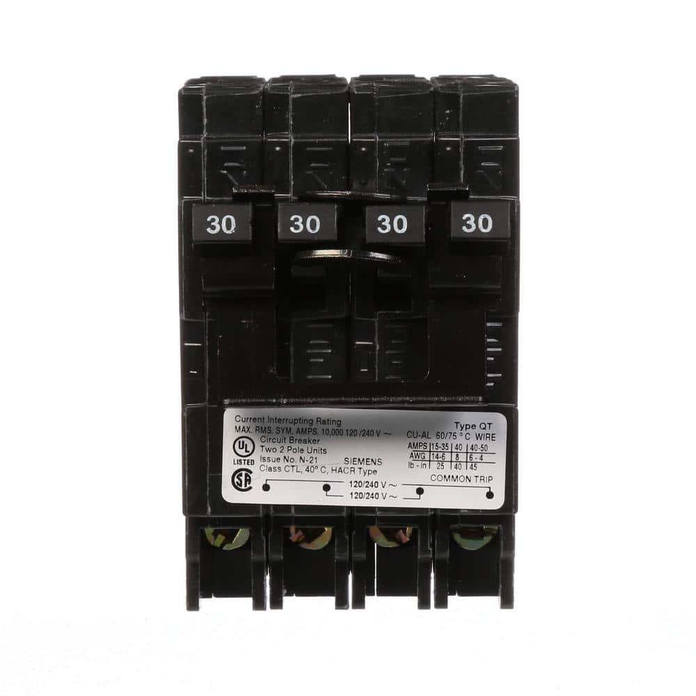 ORIGINAL : Siemens Type QT Quadplex Circuit Breaker, model Q23030CT2, product label detail
