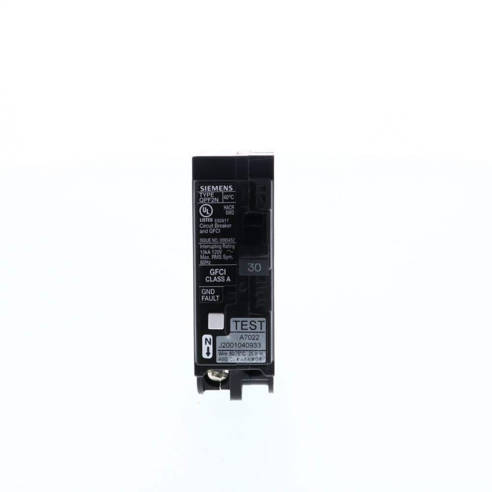 Siemens QPF2 1-Pole GFCI Plug-On Neutral Circuit Breaker, model QF120ANP, product label detail, image 4