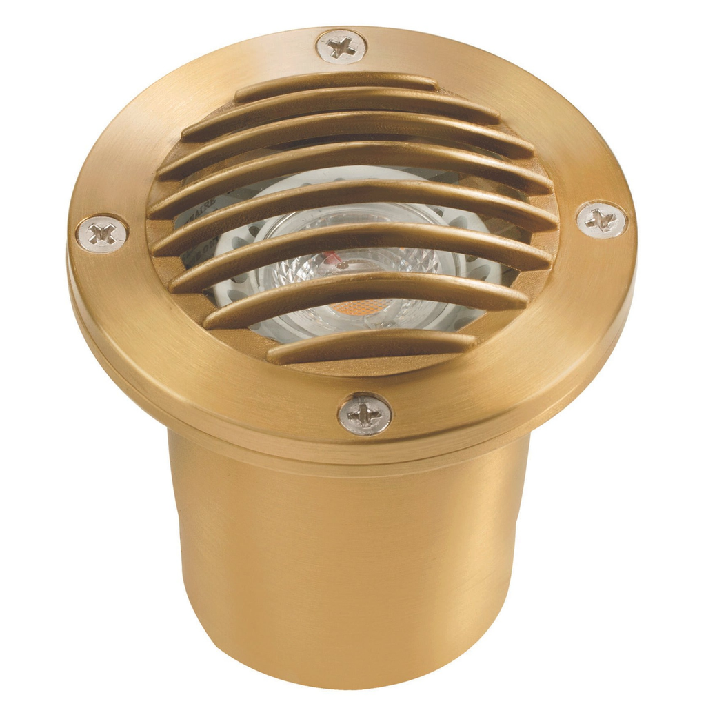 Natural brass louvered round well light, alternate view