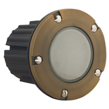 Brass Lensed step light in Antique Bronze, front view
