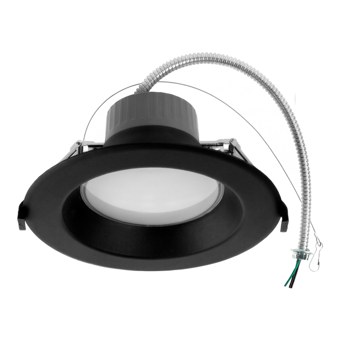 Black round commercial recessed downlight with spring mounting clips
