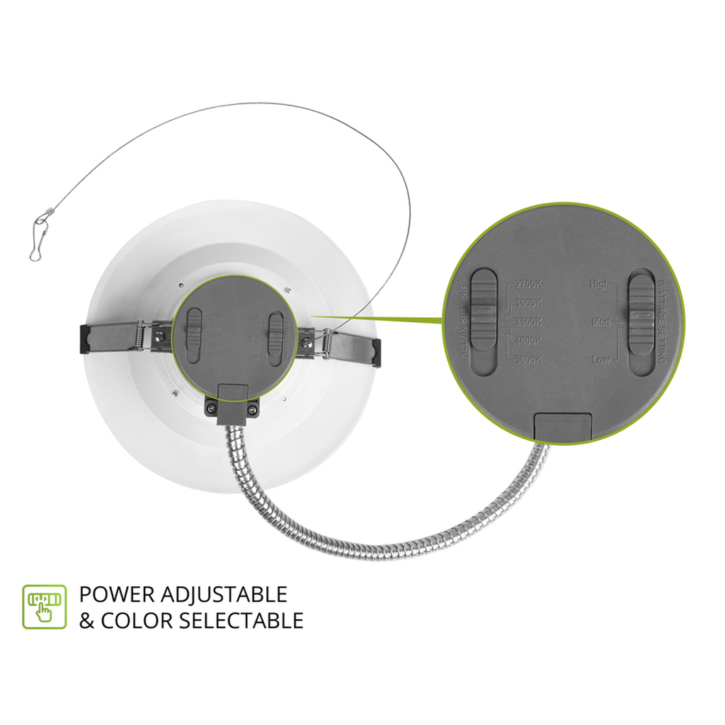 Round downlight rear selectors and enlarged control detail