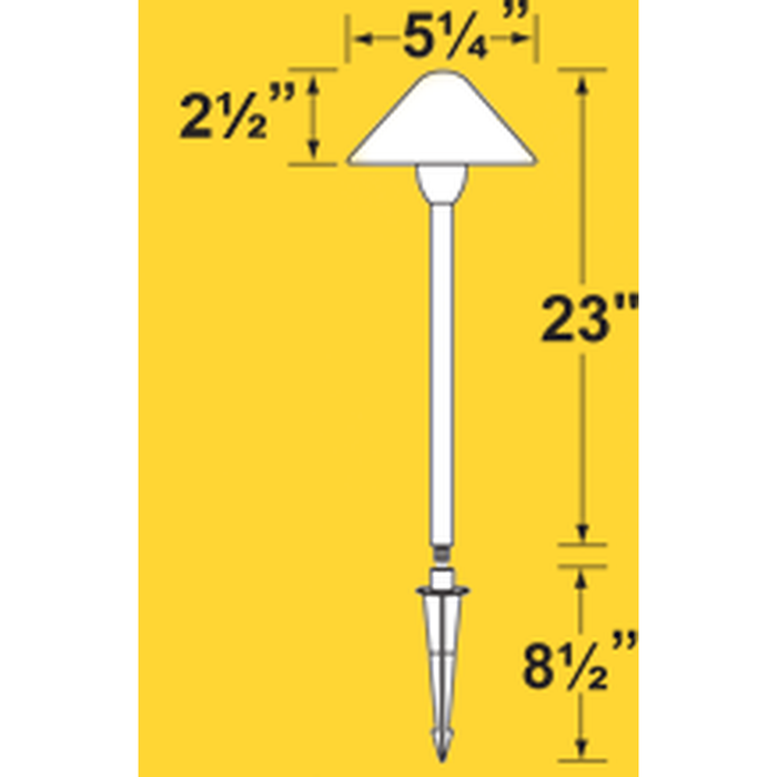 Dimension diagram for 5.25 inch mini cone path light with 18 inch stem