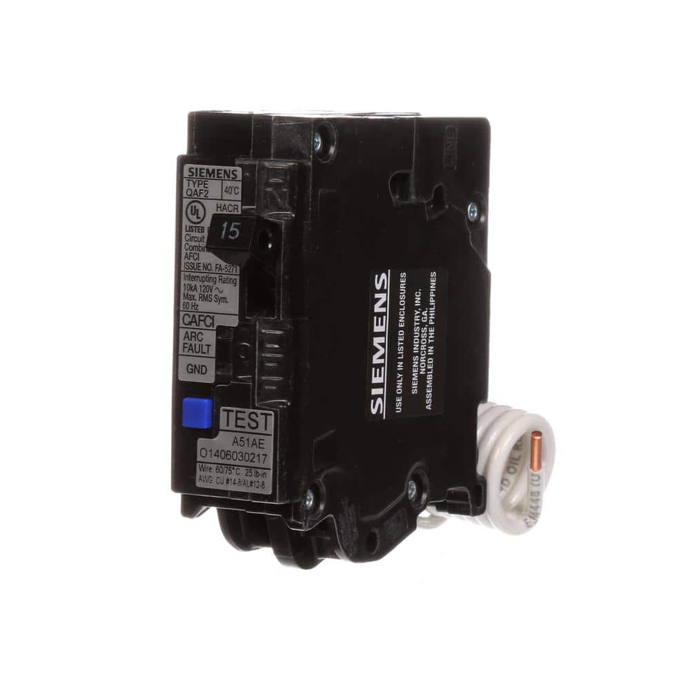Siemens 1-Pole Combination AFCI Circuit Breaker, model QA120AFCP, product label detail, image 8