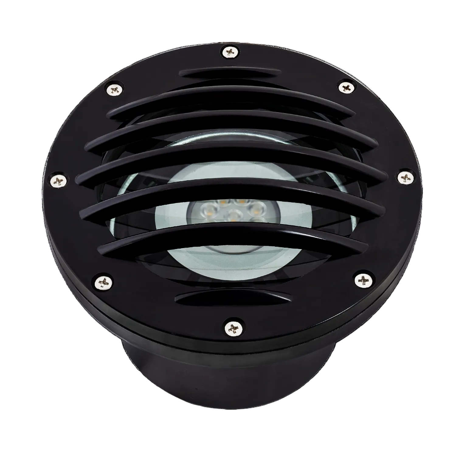 Black louvered round well light