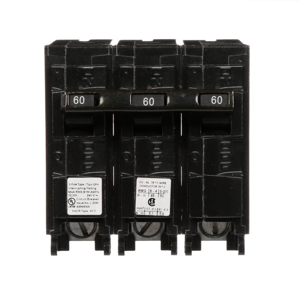 Siemens Type QPH Three-Pole 22kA Circuit Breaker, model Q360H, product label detail