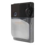 Bronze LED security wall pack with photocell, angled view