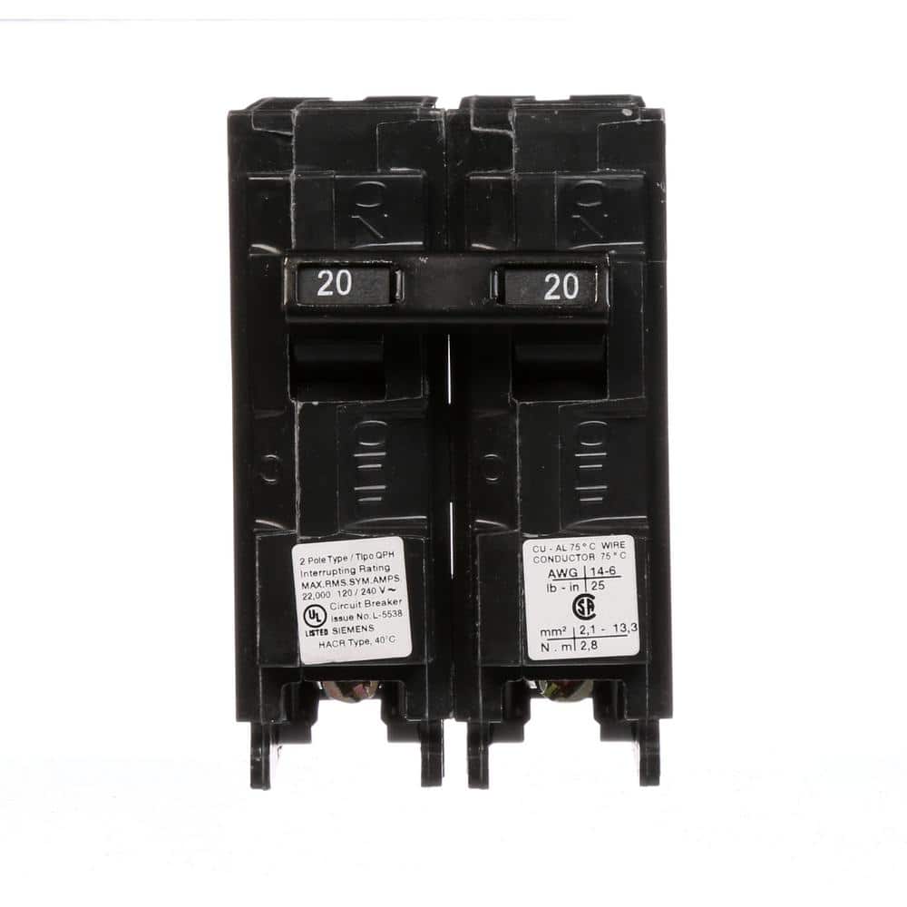 Siemens Type QPH Double-Pole 22kA Circuit Breaker, model Q240H, product label detail