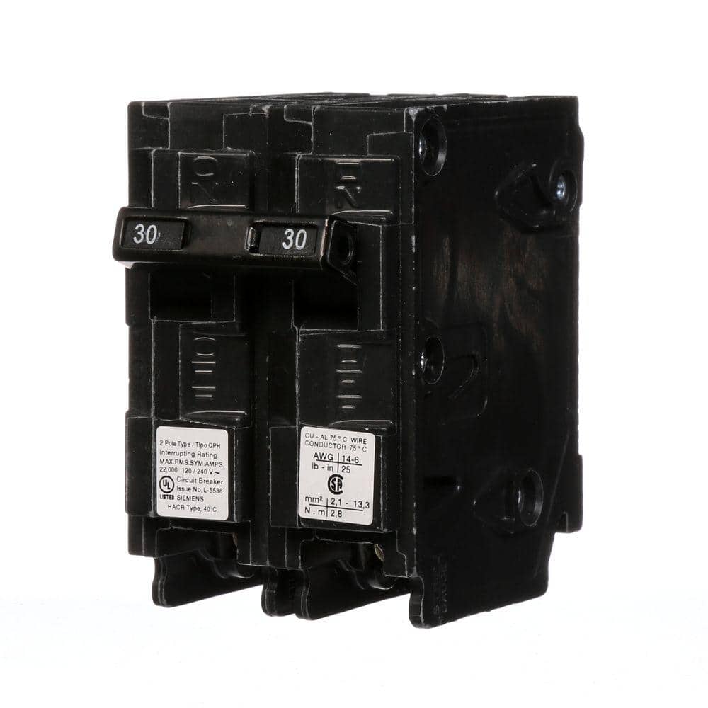 Siemens Type QPH Double-Pole 22kA Circuit Breaker, model Q250H, product label detail