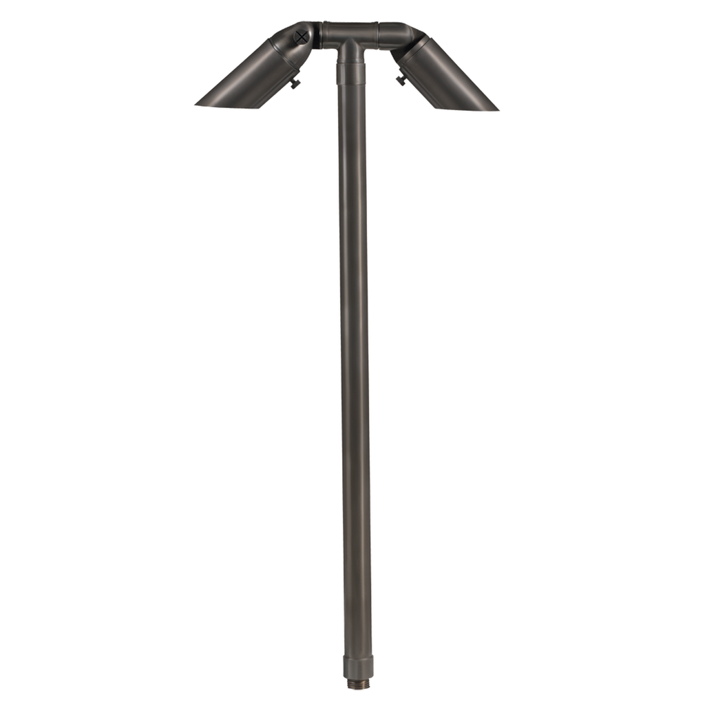 Brass Double-Head Path Light in Gun Metal, close product view