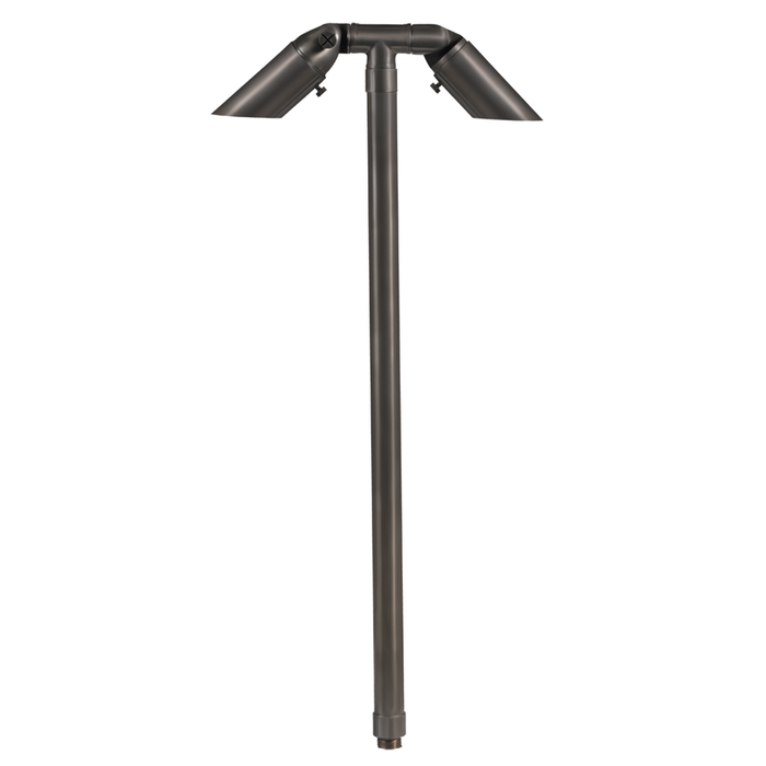 Brass Double-Head Path Light in Gun Metal, close product view