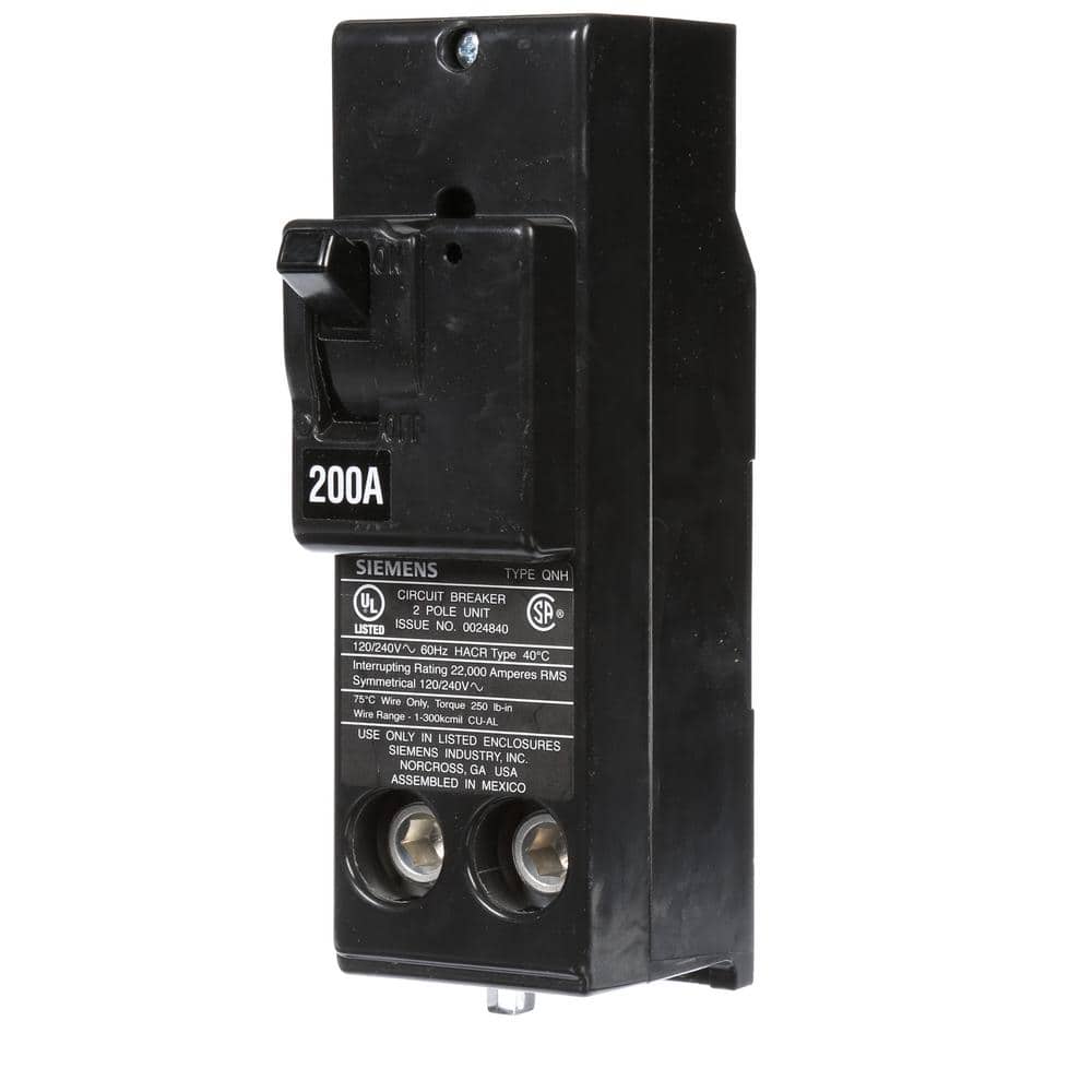 Siemens 200 Amp 2-Pole 10kA Type QN Reverse Handle Main Breaker, model QN2200R, product label detail, image 5