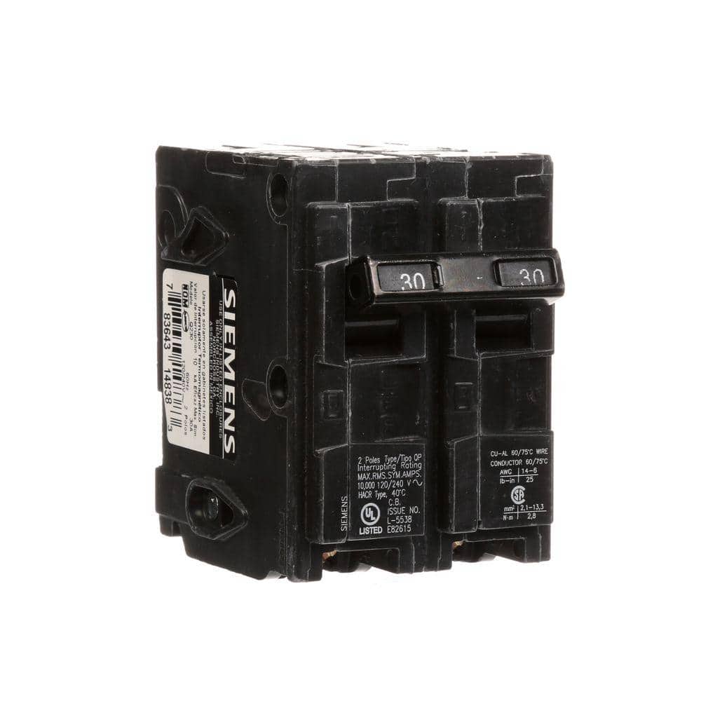 Siemens 30 Amp Double-Pole Type QP Circuit Breaker, model Q230U, product label detail, image 3