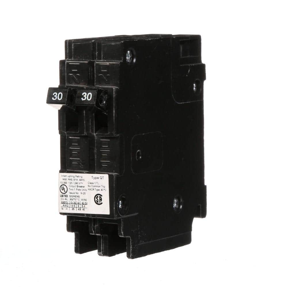 Siemens Type QT Tandem Circuit Breaker, model Q3030U, product label detail