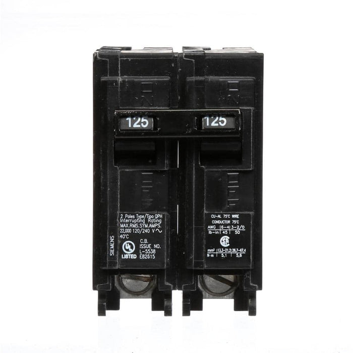 Siemens Type QPH Double-Pole 22kA Circuit Breaker, model Q220H, product label detail, image 2