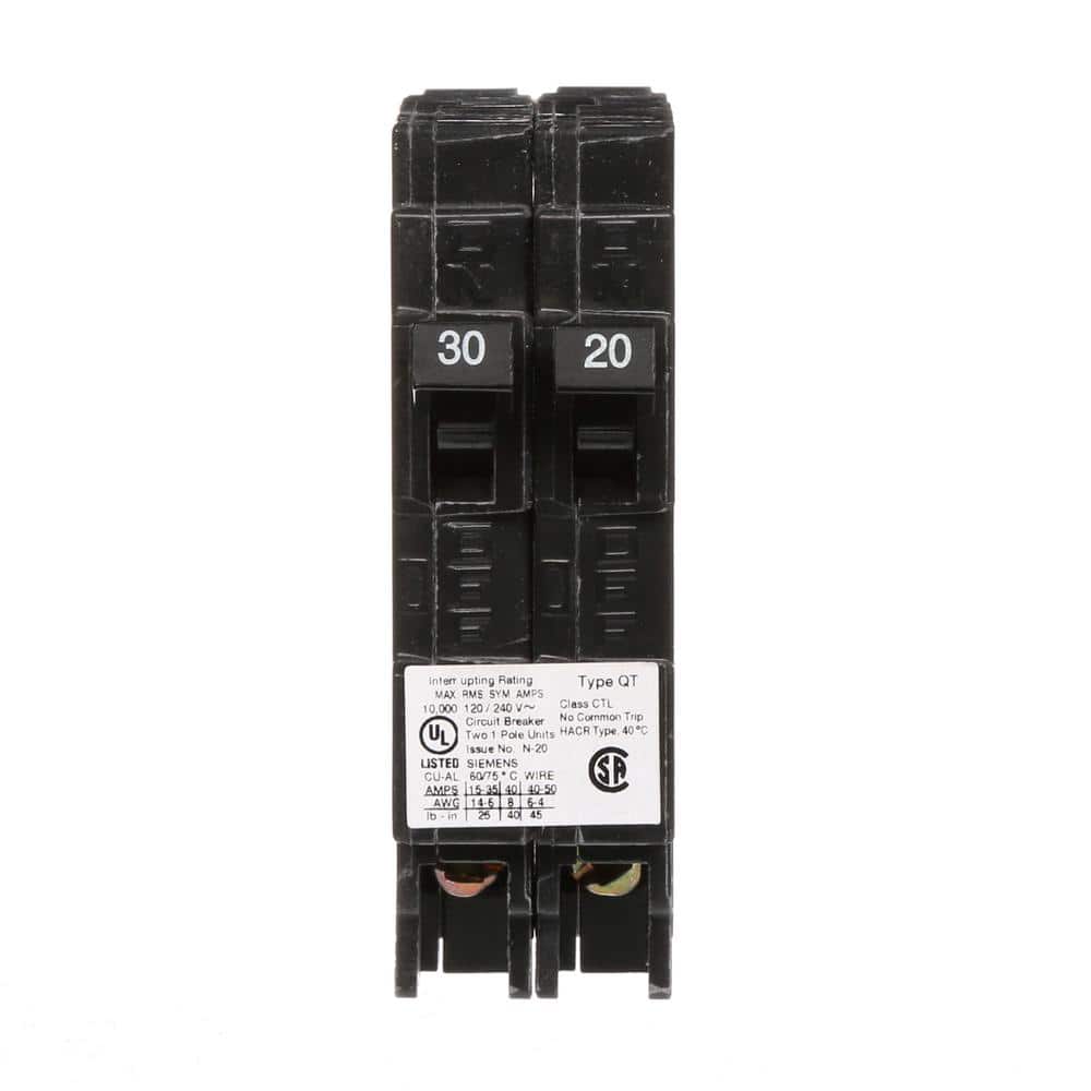 Siemens Type QT Tandem Circuit Breaker, model Q3020, product label detail