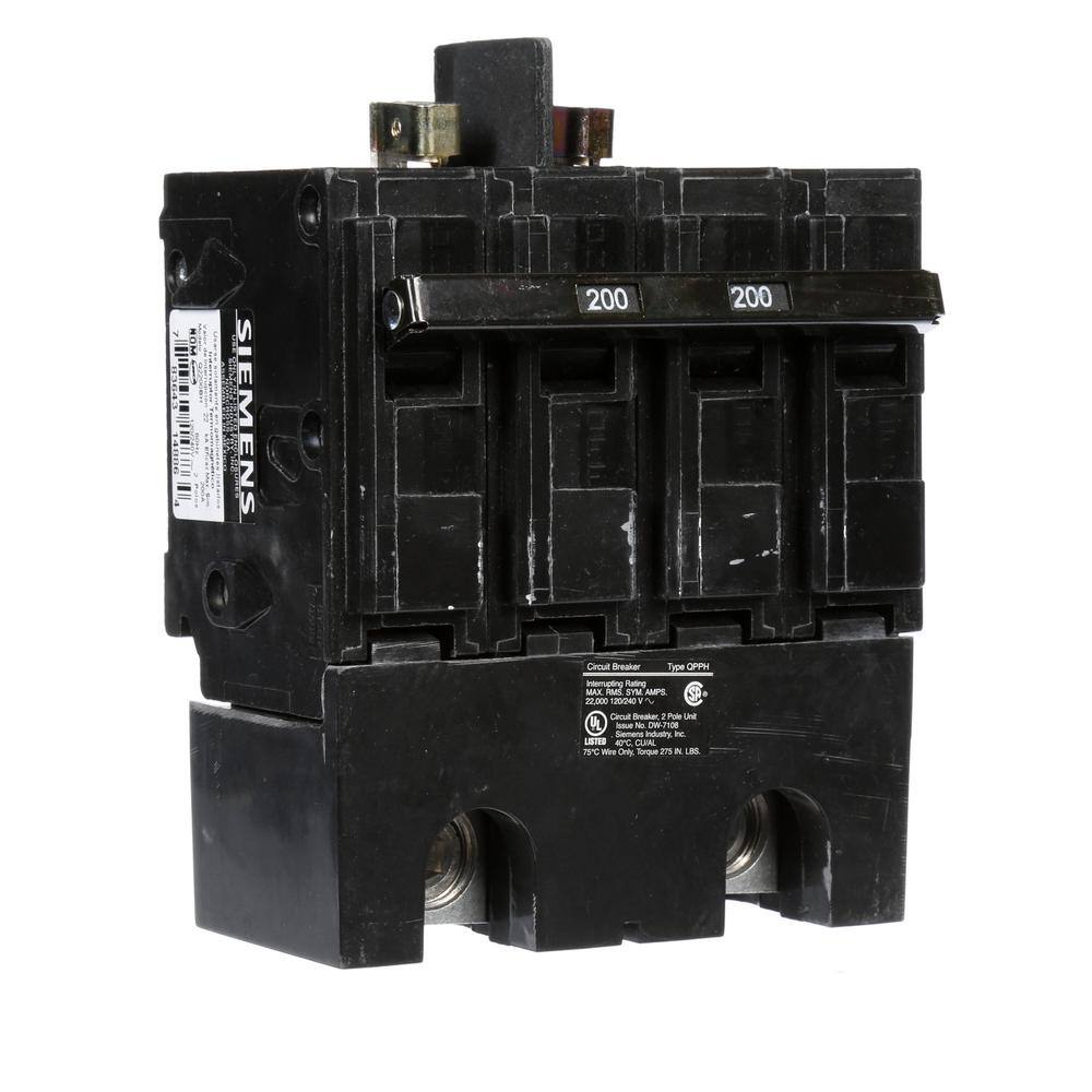 Siemens 200 Amp Double-Pole 22kA Type QPPH Circuit Breaker, model Q2200BH, product label detail, image 4