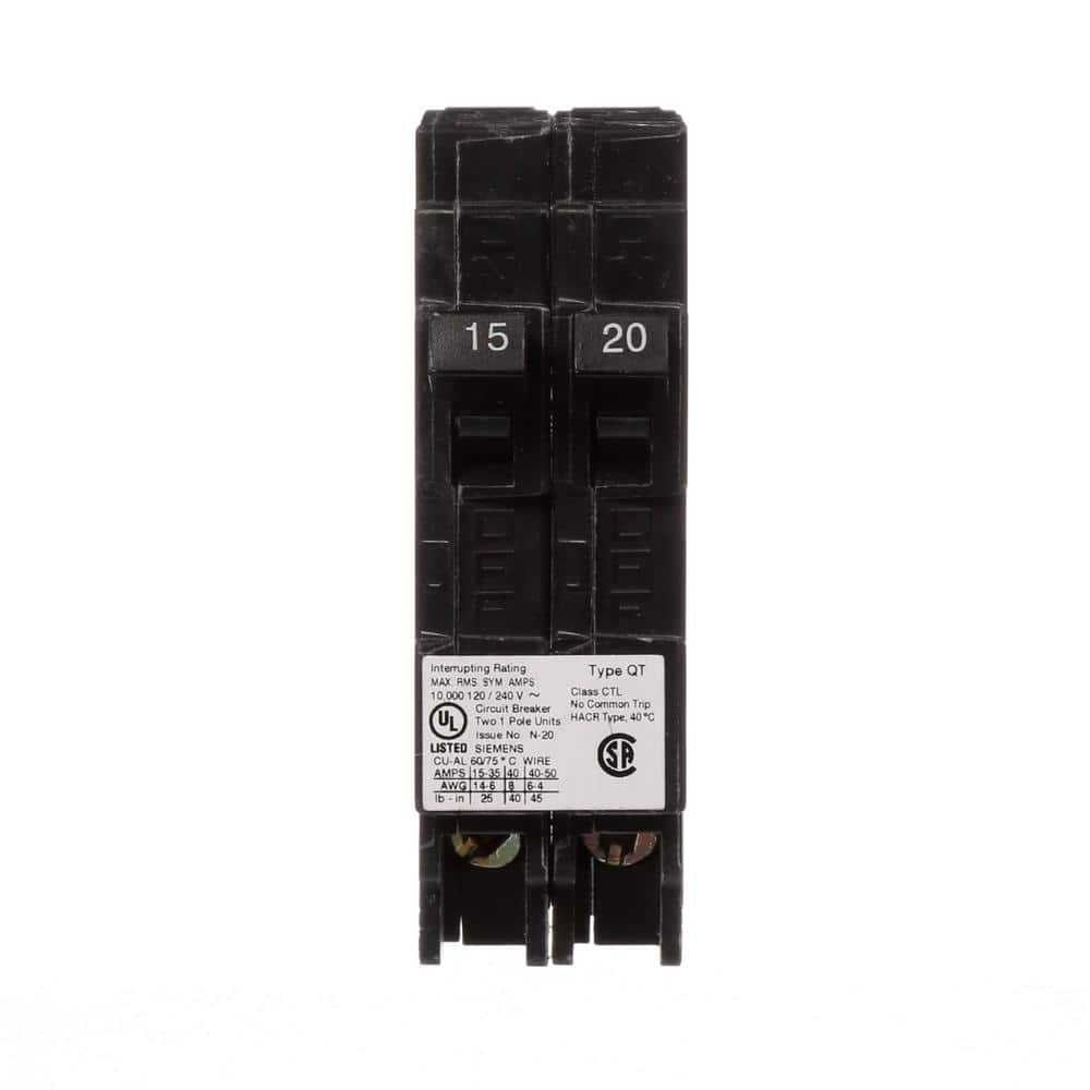 Siemens Type QT Tandem Circuit Breaker, model Q1520U, product label detail