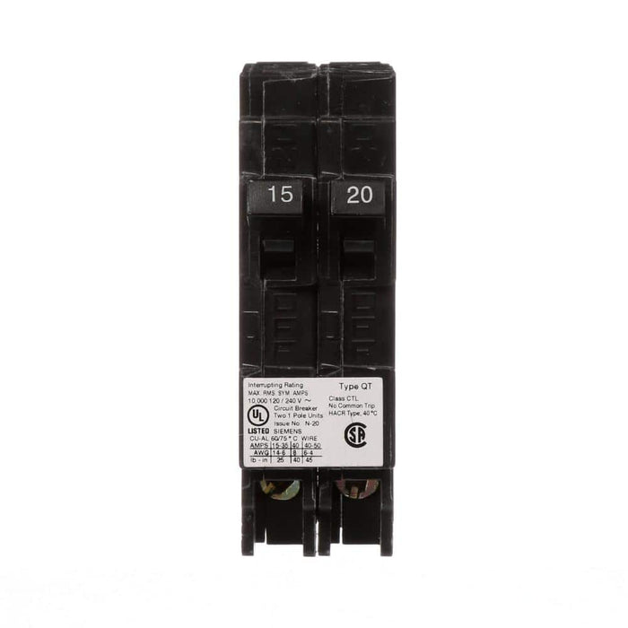 Siemens Type QT Tandem Circuit Breaker, model Q1520U, product label detail
