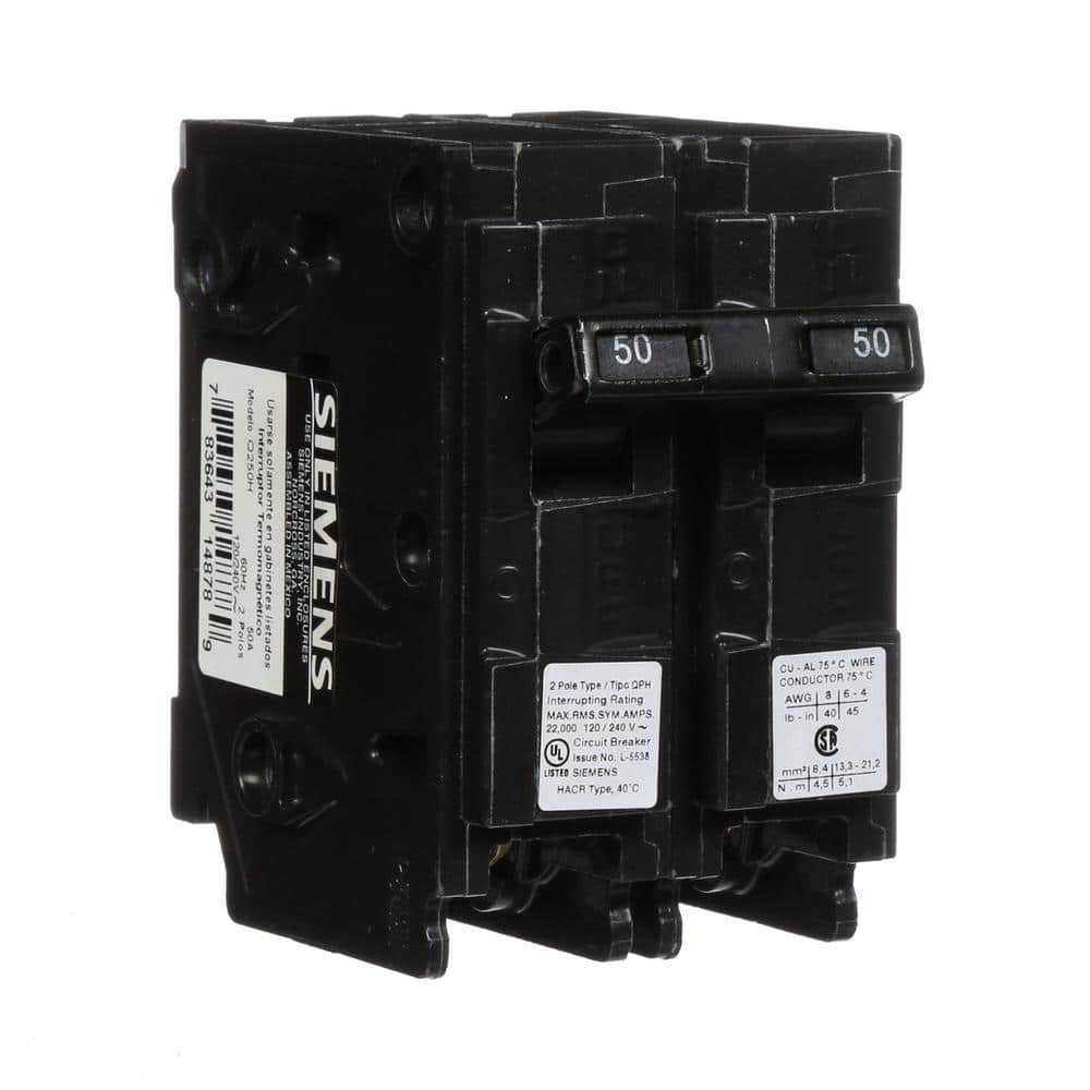 Siemens Type QPH Double-Pole 22kA Circuit Breaker, model Q220H, product label detail, image 12