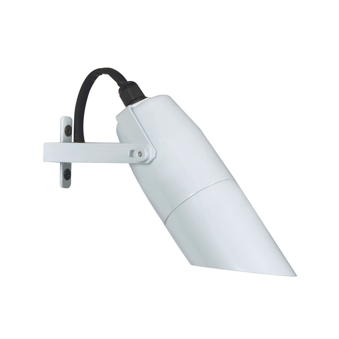 White long-shroud adjustable downlight with wall-mount yoke