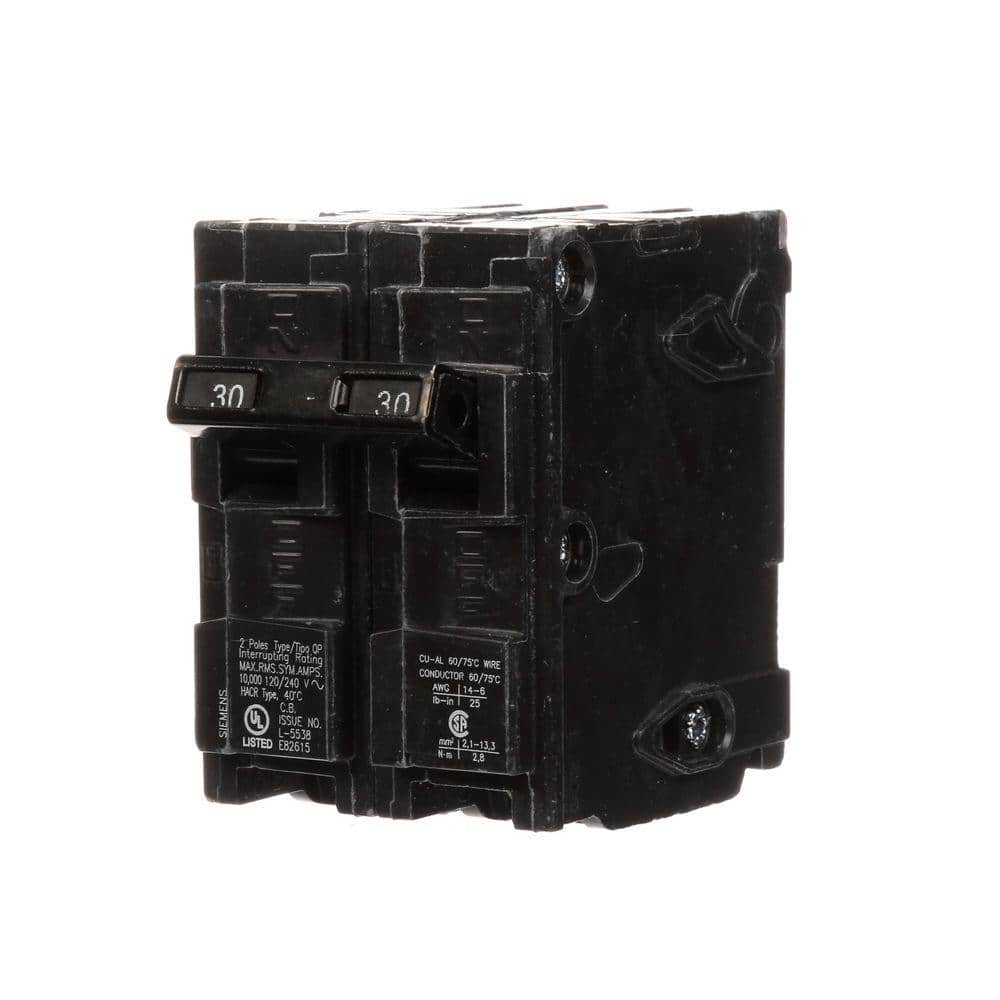 Siemens 30 Amp Double-Pole Type QP Circuit Breaker, model Q230U, product label detail, image 1