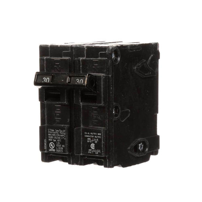 Siemens 30 Amp Double-Pole Type QP Circuit Breaker, model Q230U, product label detail, image 1