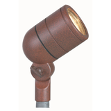 Rust-finish lensed bullet landscape light, angled view