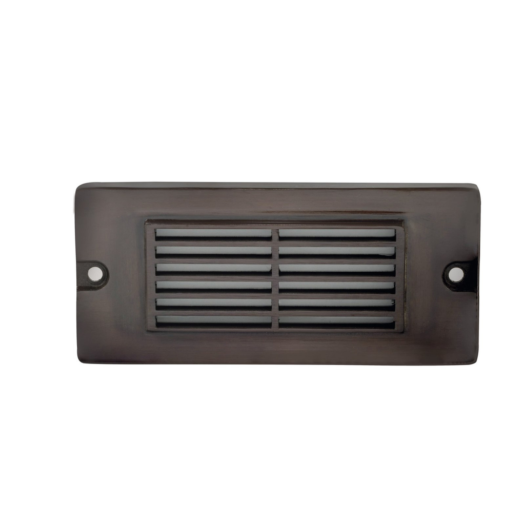 Brass louvered backless box step light in Gun Metal finish, alternate view