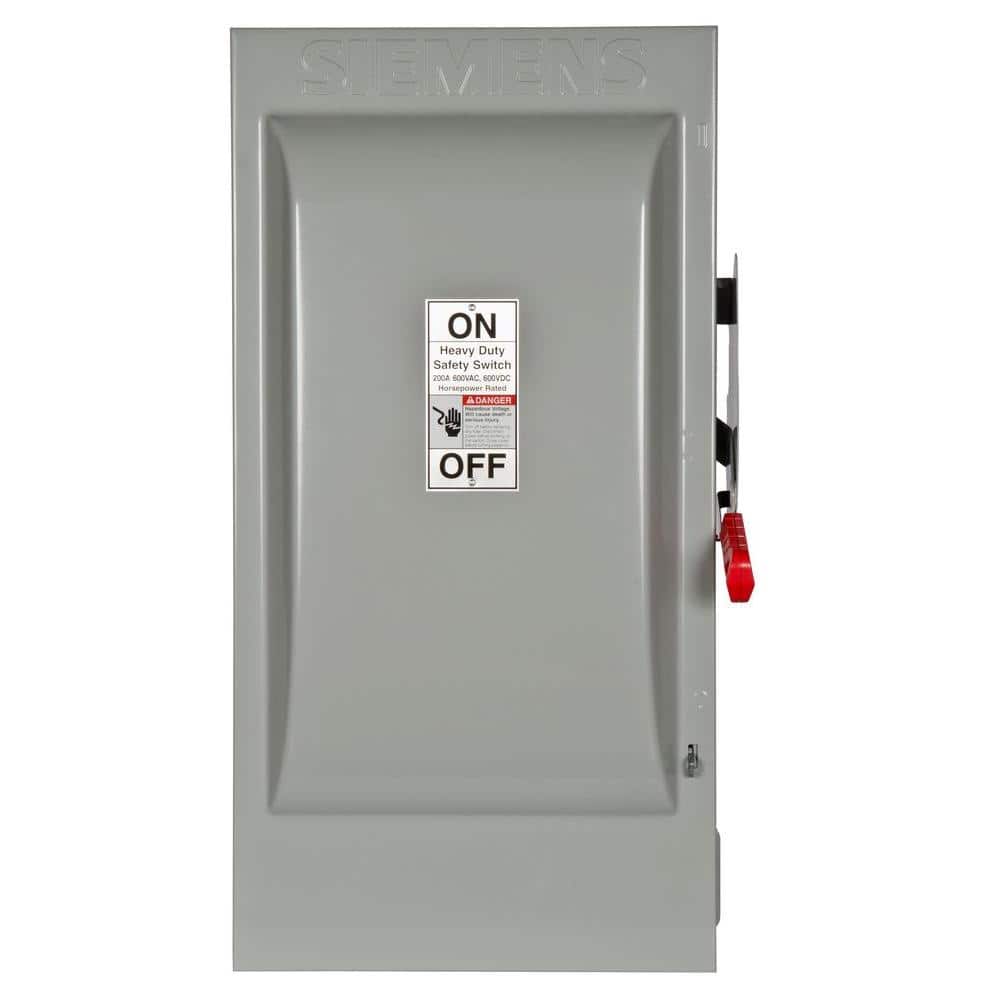 Siemens Heavy Duty 200 Amp 600-Volt 3-Pole Indoor Fusible Safety Switch, model HF364, product label detail
