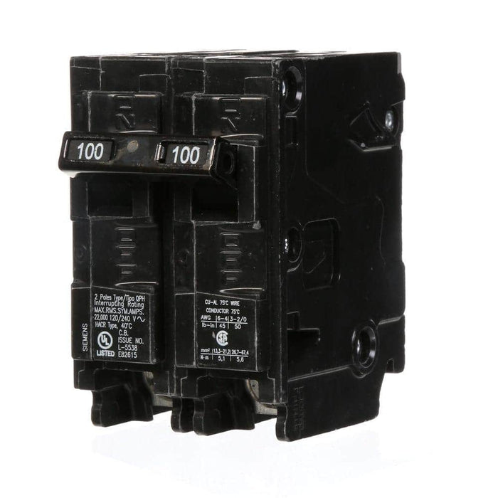 Siemens Type QPH Double-Pole 22kA Circuit Breaker, model Q215H, product label detail