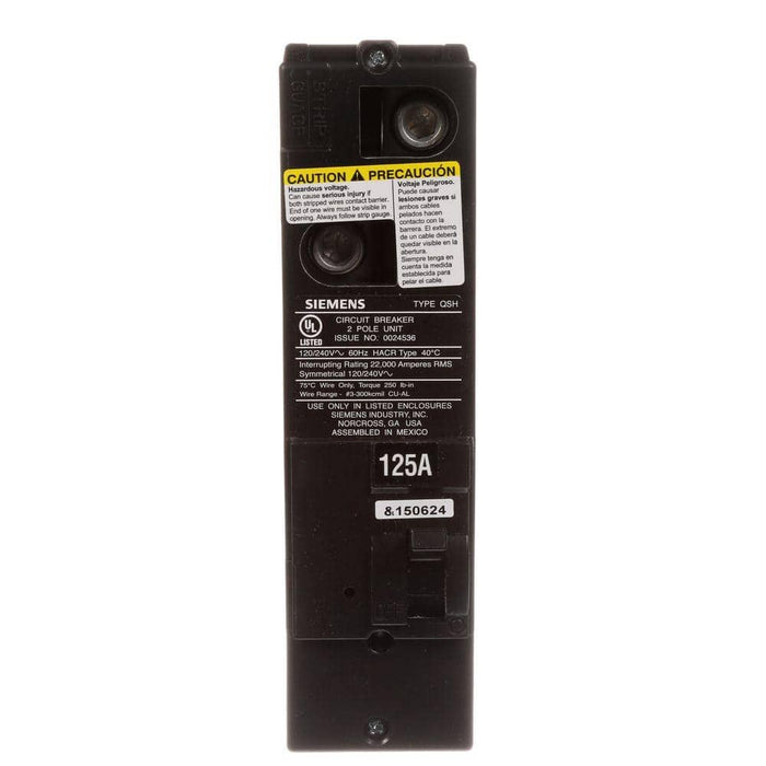 Siemens Type QS Multi-Family Main Breaker, model QS2125H, product label detail